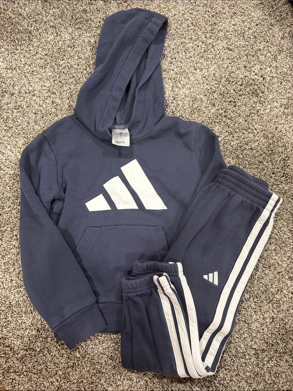 adidas Kids Navy Hoodie & Joggers Set with White Logo